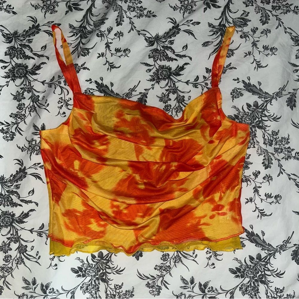 Princess Polly summer nights orange and red floral tank top size 8